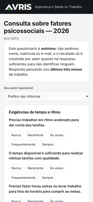 Questionário psicossocial anônimo no celular
